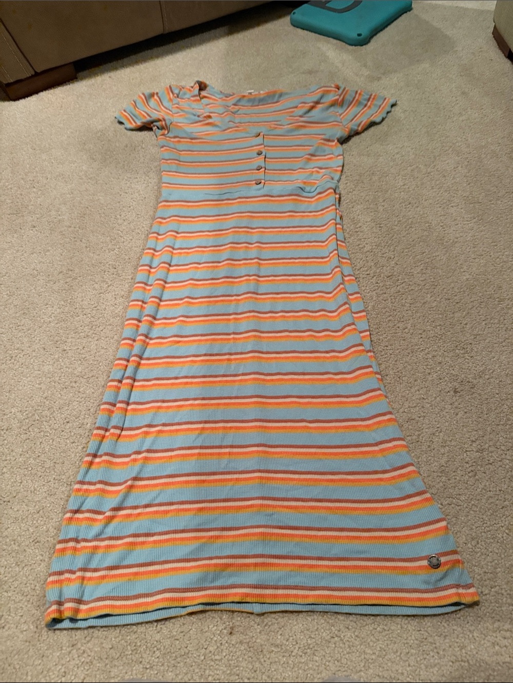 Roxy Striped Midi Dress in Light Blue and Orange
